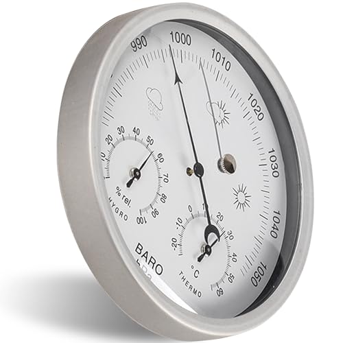 Mechanisches Barometer 3-in-1, 5.2 Wetterstation mit Thermometer-Hygrometer für den Innen-/Außenbereich (Silber) von Licsaliwe