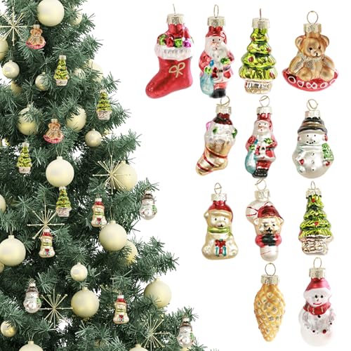 Mini Glass Weihnachten Baubles mit Seilhängen, 12pcs farbenfrohe Vintage -Baum -Ornamente für Weihnachtsparty -Wohndekorationen Mini Glass Weihnachten Baubles mit Seilhängen, 12pcs farbenfrohe Vintage -Baum -Ornamente für Weihnachtsparty -Wohndekorationen von Licsaliwe