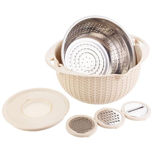 Obstscheibe mit Sieb & Cutter, rostfreier Stahl -Rotatable Colander für Nudeln, Gemüse, Lebensmittel von Licsaliwe