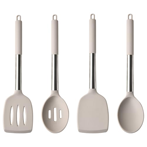 Silikonkochutensilien-Set, 4pcs hitzebeständige Nicht-Schicht-Küchenwerkzeuge mit Spatel, geschlitzter Löffel und Suppenkelle zum Braten des Mischens Servieren Kochen von Licsaliwe