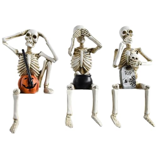 Skelettfiguren, 3 -Props -Pose mit Kürbis, Kessel, Grabstein für Halloween -Dekor, gruselig/6 Zoll von Licsaliwe