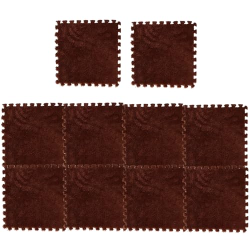 Teppichfliesen, 10pcs Plüsch nicht rutsch ineinandergreifende Bodenmatten für Kinderzimmer, Veranda, Schlafzimmer, EVA-Schaum/12 x 12 Zoll (Kaffee) von Licsaliwe