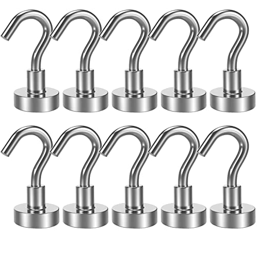 Lictin Magnethaken, 10 Stücke Neodym Magnete Extra Stark, 10kg Starke Magnete Haken Silber, Werkstatteinrichtung Küchen gadgets Magnet Haken Abnehmbar, Camping Gadgets von Lictin