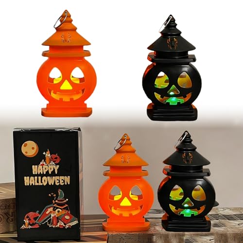 Halloween Deko Kürbis Laterne | Halloween Kürbis Deko LED, 2 Stück Doppelseitige Kürbislicht Schloss mit Langlebigen Dochten und Blinkenden Lampenperlen für Helloween Tischdeko, Partydeko (A) von Lidary