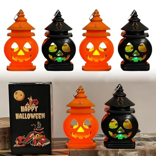 Halloween Deko Kürbis Laterne | Halloween Kürbis Deko LED, 2 Stück Doppelseitige Kürbislicht Schloss mit Langlebigen Dochten und Blinkenden Lampenperlen für Helloween Tischdeko, Partydeko (B) von Lidary