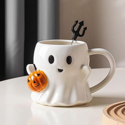 Halloween Tasse, 600ml Geister Tasse Halloween Deko Keramik Geist Kaffeetasse, Niedliche Geister Mug mit Kürbis Deko Neuheitsgeschenk für Jungen, Mädchen (A) von Lidary