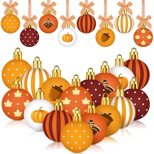 Herbstdeko zum Aufhängen, 24 Stück Herbst Dekoration Hängende Kugeln Baumschmuck mit Kürbis und Herbstblätter Muster, Herbstdeko Innen für Herbst Deko Halloween Thanksgiving (A) von Lidary