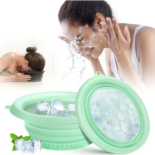 Lidary Eisbad Gesicht | Face Ice Bath Bowl mit integrierter Eiswürfelschale, Faltbares Silikon Gesichtsschale für Eis-Tauchschale zur Beruhigung der Haut und Reduzierung von Gesichtsödemen (Grün) von Lidary