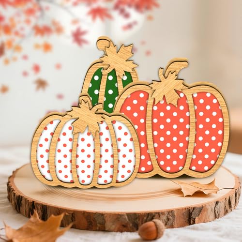 Lidary Herbstdeko Kürbis, 3 Stück Holz Kürbis Deko mit Herbstblätter Schild, Herbst Deko Kürbisse Holzschild, Herbstdeko Innen für Halloweendeko Thanksgiving Fenster Tischdeko (A) von Lidary