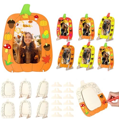 Lidary Herbstdeko Kürbis Bilderrahmen Holz, 6pcs DIY Kürbis Deko Bilderrahmen, Herbstdeko Innen Fotorahmen Kreative Kritzeleien für Tischdeko, Geeignet für Fotos 8 * 12 cm (A) von Lidary