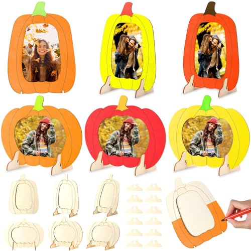 Lidary Herbstdeko Kürbis Bilderrahmen Holz, 6pcs DIY Kürbis Deko Bilderrahmen, Herbstdeko Innen Fotorahmen Kreative Kritzeleien für Tischdeko, Geeignet für Fotos 8 * 12 cm (C) von Lidary