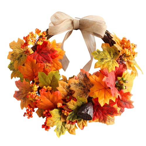 Türkranz Herbst Deko | 45CM Herbstdeko Herbstkranz Haustür mit Herbstblätter Beeren, Künstliche Herbstkranz Hängende für Herbst Dekoration, Wand, Fenster, Innen Außen (A) von Lidary