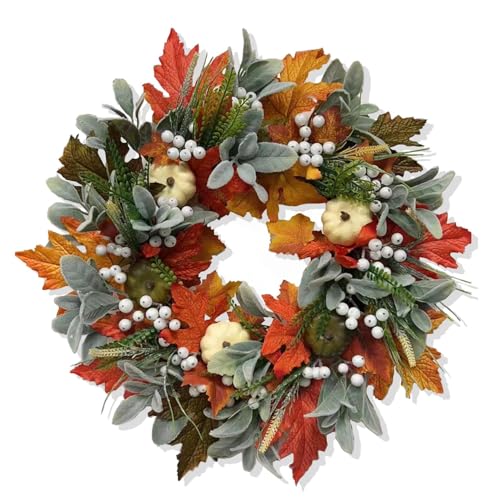 Türkranz Herbst Deko | 45CM Herbstdeko Herbstkranz Haustür mit Herbstblätter Beeren, Künstliche Herbstkranz Hängende für Herbst Dekoration, Wand, Fenster, Innen Außen (B) von Lidary