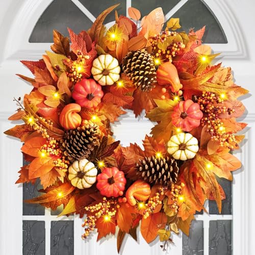 Türkranz Herbst Deko | 45CM Herbstdeko Herbstkranz Haustür mit Herbstblätter Beeren, Künstliche Herbstkranz Hängende für Herbst Dekoration, Wand, Fenster, Innen Außen (D) von Lidary