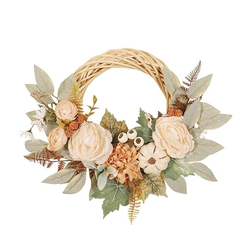 Türkranz Herbst Deko | 45CM Herbstdeko Herbstkranz Haustür mit Herbstblätter Beeren, Künstliche Herbstkranz Hängende für Herbst Dekoration, Wand, Fenster, Innen Außen (E) von Lidary