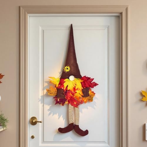 Türkranz Herbst Wichtel | 70 cm Herbstdeko Wichtel Herbstkranz Haustür mit Herbstblätter, Hängende Herbst Deko Innen und Außen für Haustür Wand (A) von Lidary