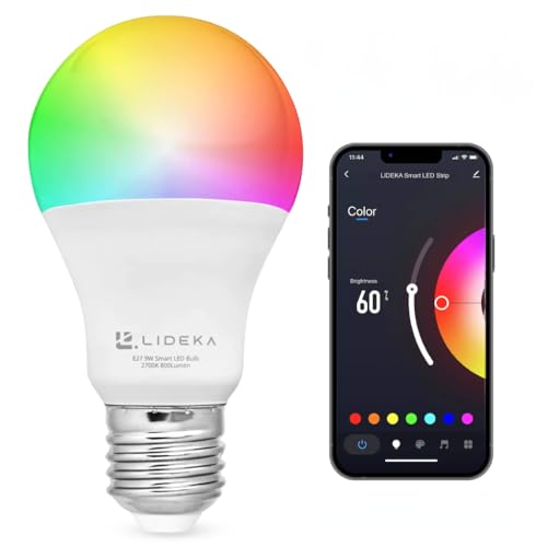 Lideka Alexa Lampe: E27 LED Glühbirne Dimmbar mit RGB, Warmweiß und Kaltweiß - 9W 800LM 2700K-6500K - Smarte LED Leuchtmittel mit WLAN & App Steuerung, für Smart Home, Google Home & Alexa, Homekit. von Lideka