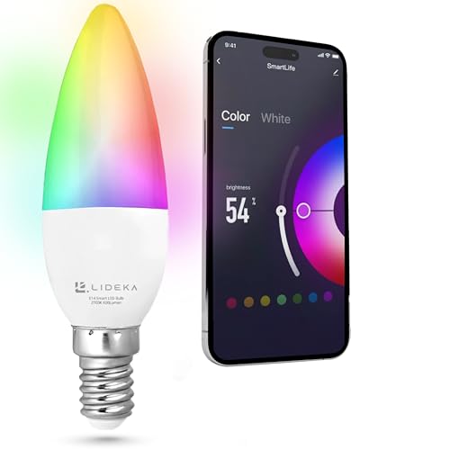 Lideka E14 Smart LED Lampe E14 RGB Warmweiss Kaltweiss mit WLAN & App Steuerung - 6W 600LM 2700K-6500K - LED Alexa Glühbirne E14 LED Dimmbar mit fernbedienung (E14) (E14) von Lideka