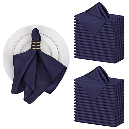 Lidzopas Lot de 30 Serviettes de Table en Satin Réutilisables Couleur Unie Soyeux Table en Tissu Bleu Satiné Pour Mariage, Banquet, Fête, Restaurant - Bleu Marine - 43,2 x 43,2 cm von Lidzopas