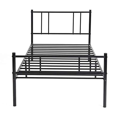 LiePu Modern Metallbett Einzelbett Gästebett, Bettgestell mit Lattenrost, Jugendbett Bettrahmen für Schlafzimmer Schlafsaal, 90 x 190 cm, Schwarz von LiePu