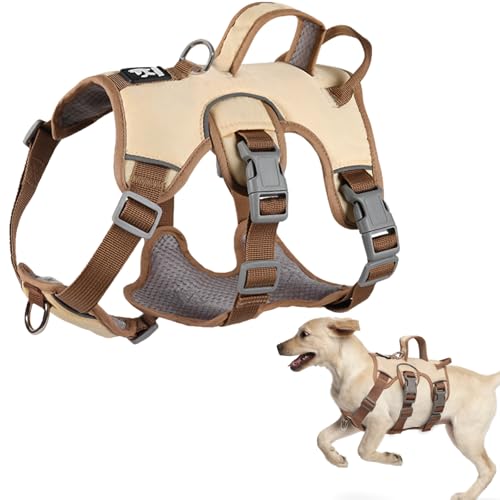 LiebeDD Geschirr Hunde Mittel, Sicherheitsgeschirr Hund Ausbruchsicher, Hundegeschirr Gepolstert mit Griff und 2 Leinenclips, Anti Zug Hundegeschirr für Mittelgroße Kleine Hunde und Welpen (Beige, M) von LiebeDD