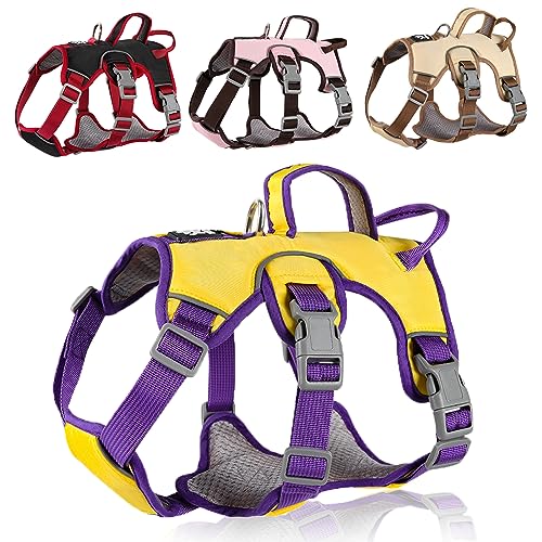 LiebeDD Hundegeschirr für Kleine Mittelgroße Hunde Welpen Geschirr, Anti Zug Geschirr Hund Sicherheitsgeschirr Ausbruchsicher, Panikgeschirr für Hunde Zuggeschirr Hund, Gelb, L von LiebeDD