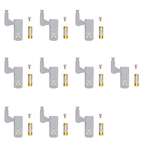 10 Sets Scharnier-LED-Licht, Hohe Schrankscharnier-Lichthelligkeit mit 3 LED-Lampenperlen, Scharnierlichter für Kleiderschrank (Weißes Licht + Batterie) von LiebeWH