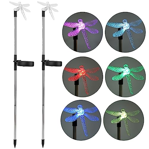 2 Stück Einzigartige Gartenleuchte, Libelle, Rasenleuchte, Solar-LED-Rasenleuchte, Farbwechsel, Gartenstecker, Lichtdekoration von LiebeWH