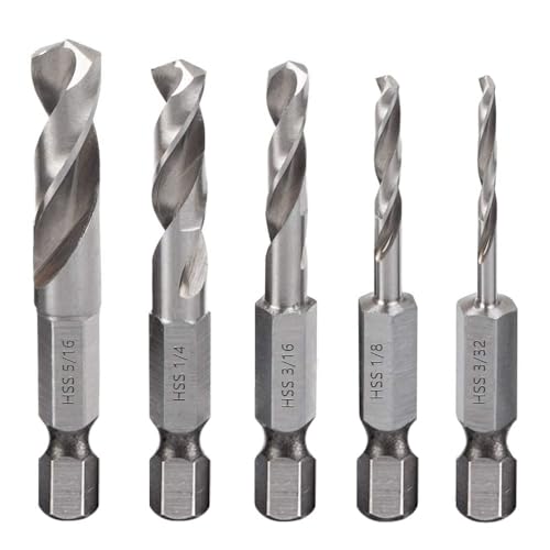 5 Stück Bohrer Mit Sechskantschaft Impact 1/4" Sechskantschaft Metallbohrer für Winkelbohrmaschine und die Bearbeitung Bohren, 1/4, 1/8, 3/16, 5/16, 3/32 Zoll 5 Stück Bohrer Mit Sechskantschaft Impact 1/4" Sechskantschaft Metallbohrer für Winkelbohrmaschine und die Bearbeitung Bohren, 1/4, 1/8, 3/16, 5/16, 3/32 Zoll von LiebeWH