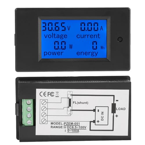 Amperemeter Spannung Strom Meter DC 6,5-100 V Digital Electric Power Energie Spannung Stromzähler LCD Voltmeter Volt Amp Tester Leistungsmesser (50A-Shunt) von LiebeWH