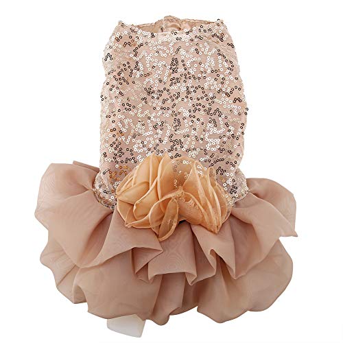 LiebeWH Hundekleid Kleiner Hund Hund Hochzeitskleid Gold Hundekleid Welpen Pailletten Prinzessin Blasenrock Hochzeitskostüm (Gold) von LiebeWH