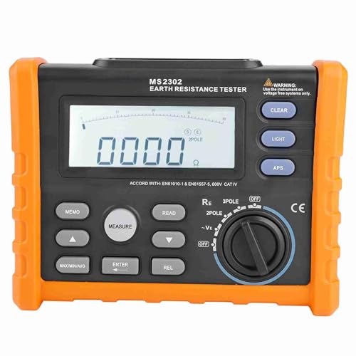 PEAKMETER MS2302 Digitaler Erdungsstab-Ohm-Tester, Analogmessgerät Erdungswiderstandstester, 0~4K Ohm, 100-Gruppen-Datenprotokollierung mit LCD-Hintergrundbeleuchtung von LiebeWH