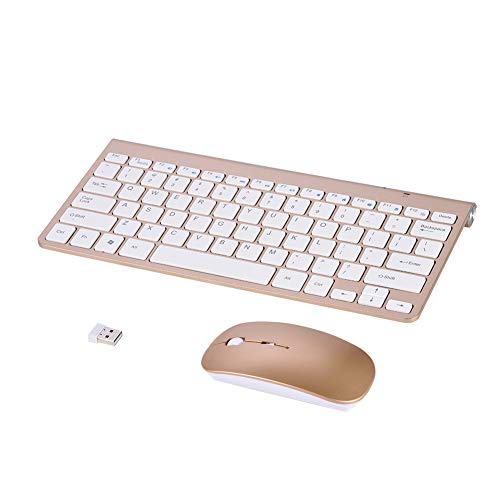 Tastatur Maus Set Kabellos Slim 2.4GHz Wireless Keyboard Bluetooth Tastatur Mit Maus Wireless Keyboard and Mouse and Mouse Kit for Desktop Laptop Silver (Gold) von LiebeWH