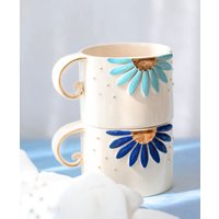 Gerbera Set 2 Teilig | Keramiktasse Kaffeetasse Handgemacht Handmade 24K Gold Geschenk Muttertag Geburtstag Mug Ceramic Cup von LiebedeineTasse