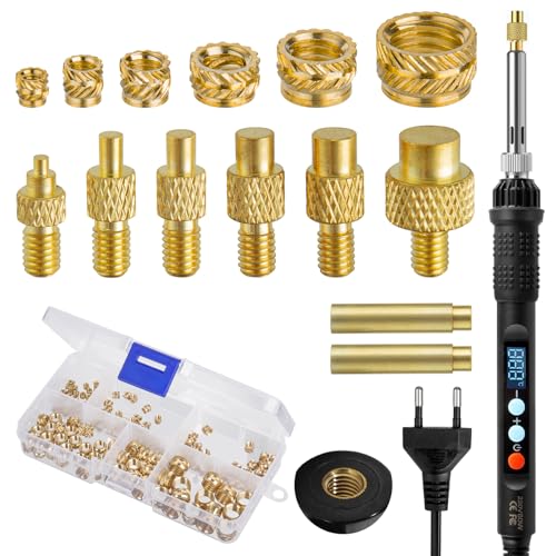 169 Stück Gewindeeinsätze Lötspitzen Set, 180°C ~ 500°C Temperatur Einstellbar Lötkolben mit LED Digitalanzeige, 80W Reparatur Schweißgerät Lötkolben Set mit 160 Stück Gewindeeinsatz in 6 Größen von Lieberwell