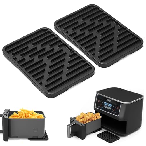 Heißluftfritteuse Zubehör für Ninja, Philips und COSORI, 2 Stück Hitzebeständige Unterlage Silikon für Universelles Airfryer-Korb, 16 x 11cm Verbrühungshemmendes Tischplatte Silikonpad (Schwarz-2) von Lieberwell