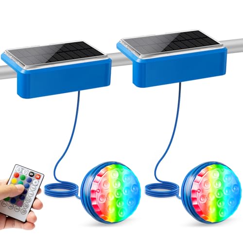 2 Stück Solar Poolbeleuchtung Licht, Solarbetriebene Unterwasser LED Pool Lichter mit Fernbedienung, IP68 Wasserdichte Schwimmbad Beleuchtung 16 Farben, für Oberirdische, Unterirdische Pool, Teich von Lieberwell