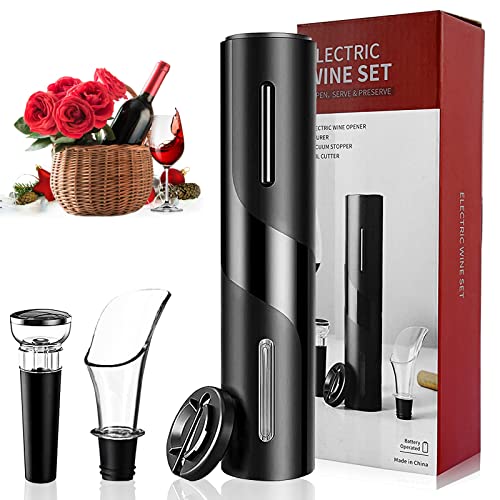 Elektrisches Korkenzieher Set, 4 in 1 Professioneller Elektrischer Weinflaschenöffner, Automatischer Batteriebetriebener Korkenzieher mit Folienschneider und Vakuumstopfen, für Küche/Bar/Party von Lieberwell