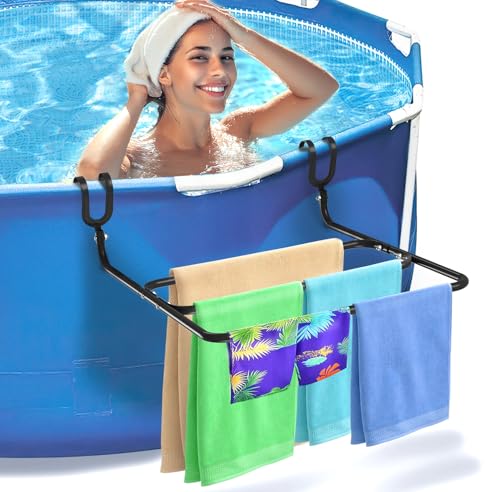 Handtuchhalter für Frame Pool, Hängender Handtuchhalter Trockenständer für Aufstellpool, Passend für die Meisten Rahmenpools Stahlrahmenbecken mit 50 bis 80mm Oder Weniger Oberer Reling (Schwarz) von Lieberwell