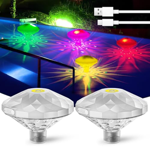 LED Poolbeleuchtung Licht Schwimmende, 2 Stück Wannenbeleuchtung Lampe Mehrfarbig 8 Modi RGB, IP67 Wasserdichtes Wiederaufladbare Led Pool Lichter für Whirlpools, Garten, Disco, Teich von Lieberwell