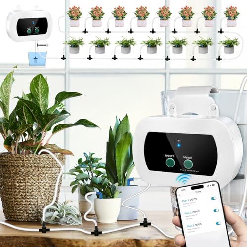 WIFI Automatisches Bewässerungssystem, Pflanzenbe Wässerungsgerät Tropfbewässerungs Set mit APP Steuerung, Programmierbarem Zeitschaltuhr, für Balkon Kübelpflanzen, für bis zu 15 Topfpflanzen von Lieberwell
