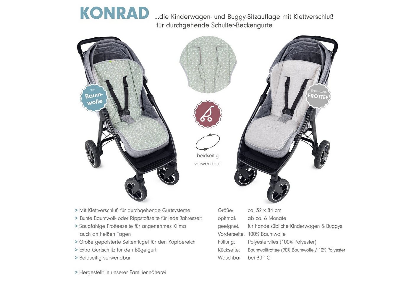 Liebes von priebes Kinderwagen-Sitzauflage KONRAD Sitzauflage für Kinderwagen und Buggy mit Klettverschluss von Liebes von priebes