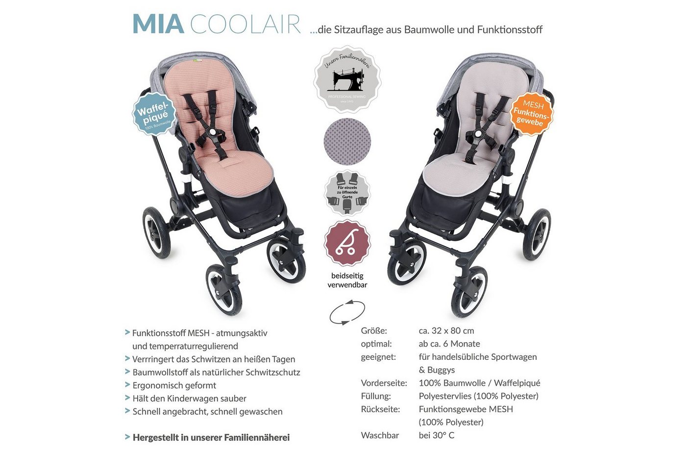 Liebes von priebes Kinderwagen-Sitzauflage COOLAIR Sitzauflage für Kinderwagen und Buggy, Funktionssitzauflage von Liebes von priebes