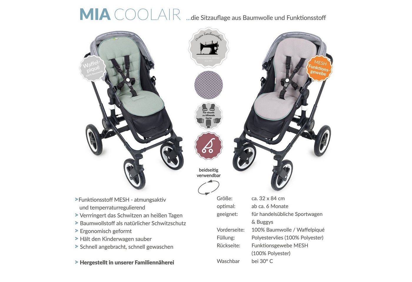 Liebes von priebes Kinderwagen-Sitzauflage COOLAIR Sitzauflage für Kinderwagen und Buggy, Funktionssitzauflage von Liebes von priebes