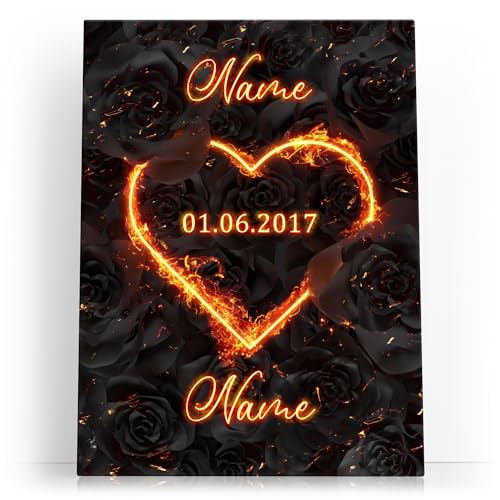 Liebesleinwand Das sind wir Leinwand | Leinwandbild mit Namen und Datum | Wandbild gestalten | Jahrestag Geschenk für Frau Freundin Mann Freund | Flammende Liebe von Liebesleinwand