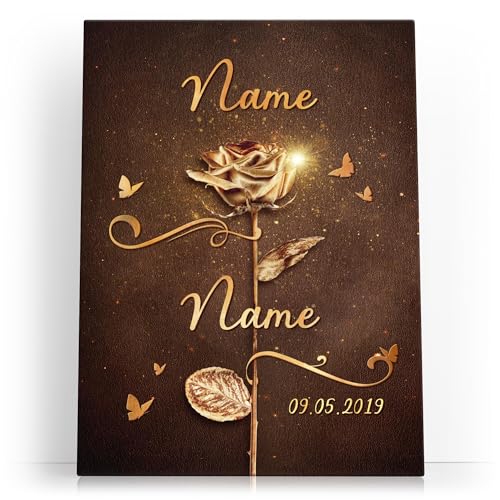 Liebesleinwand Das sind wir Leinwand | Leinwandbild mit Namen und Datum | Wandbild gestalten | Jahrestag Geschenk für Frau Freundin Mann Freund | Goldene Blüte von Liebesleinwand