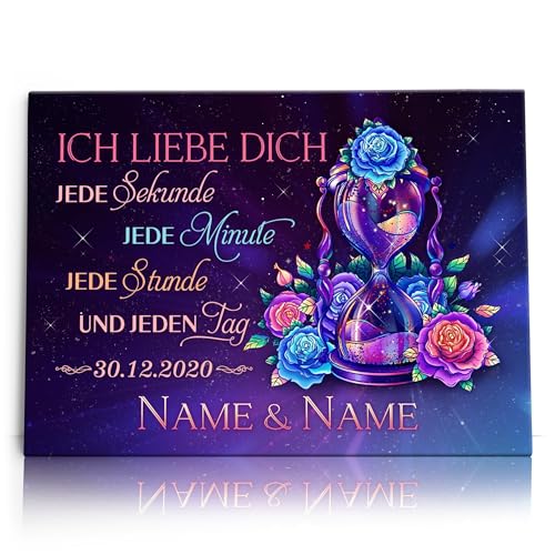 Liebesleinwand Das sind wir Leinwand: Sand der Zeit | Leinwandbild mit Namen und Datum | Wandbild gestalten | Jahrestag Geschenk für Frau Freundin Mann Freund von Liebesleinwand