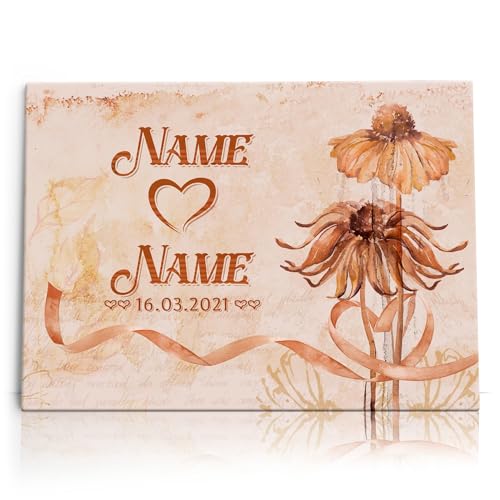 Liebesleinwand Das sind wir Leinwand: Vintage Blumen | Leinwandbild mit Namen und Datum | Wandbild gestalten | Jahrestag Geschenk für Frau Freundin Mann Freund von Liebesleinwand