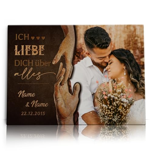 Liebesleinwand Foto Leinwand personalisiert Reich mir die Hand | Geschenk für sie oder ihn zum Jahrestag, Verlobung, Hochzeitstag | Leinwand mit Foto gestalten mit Namen und Datum von Liebesleinwand