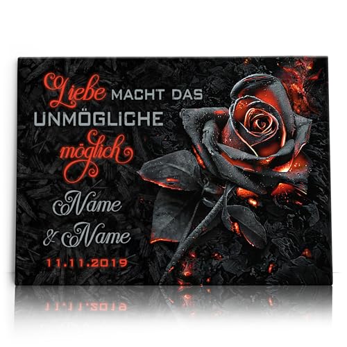 Liebesleinwand Glühende Liebe | Leinwand mit Namen und Datum | Wandbild gestalten, Jahrestag Geschenk für Frauen und Männer von Liebesleinwand